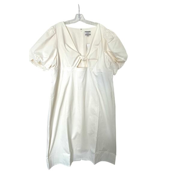 J.Crew Collection Cut Out Knee Length Puff Sleeve Dress Cream Size 24 Plus NEW - Picture 4 of 13